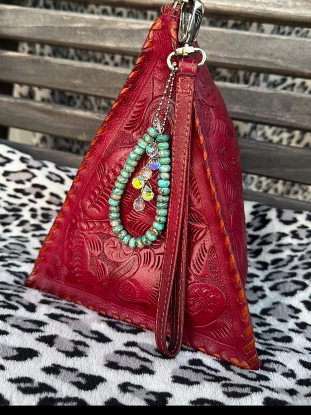 Silpada Tracassa Red Tooled Leather Pyramid Wristlet - Women Bags
